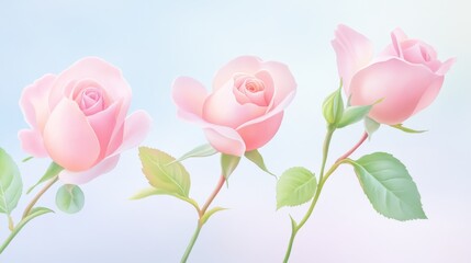 Elegant pink roses arranged beautifully on a soft pastel background, perfect for floral decorations and romantic themes.