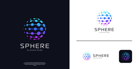 Poster - Abstract global tech logo template. Futuristic sphere dot connection logo.