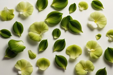 Wall Mural - Enchanting Series of Lush Green Flower Petals on a Clean White Canvas