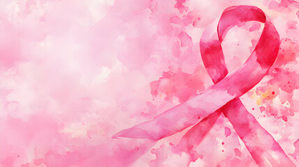 watercolor breast cancer awareness pink ribbon background,generative ai