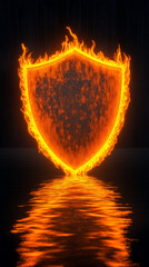 Wall Mural - Vibrant 3D Neon Light Shield Icon in Orange and Yellow Hues, Isolated on Black Background, Symbolizing Cybersecurity and Protection in Modern Technology