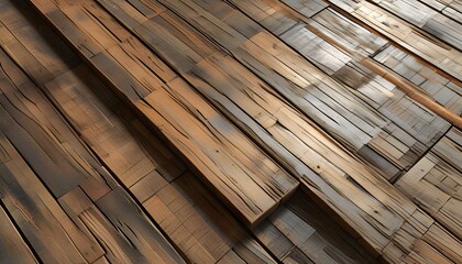 Wall Mural - Rustic 3D Wooden Floor with Detailed Grain Texture and Slatted Hardwood Design