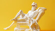 © retrostudio - Ancient greek god white sculpture wearing fashionable sunglasses and laying on beach chair on yellow background