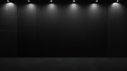 Wall Mural - empty black background and spotlight in centre with studio for showing or design dark backdrop