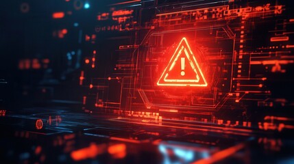 futuristic digital interface displaying a red warning symbol, representing technology and alert noti