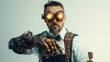 © Gencraffic - A steampunk inventor with mechanical arm and goggles, showcasing a blend of creativity and technology in a futuristic setting.