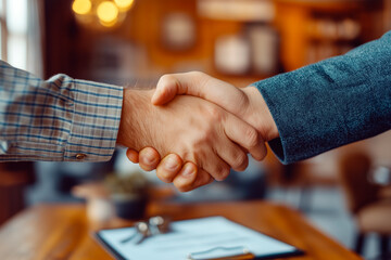 Poster - Close-up of two people shaking hands in agreement.
