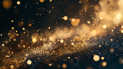 Wall Mural - Abstract festive dark background with gold glitter and bokeh. New year, birthday, event