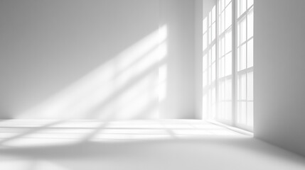 Wall Mural - Shadow of glass window on white wall of empty modern house interior.
