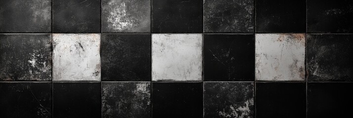 Poster - Abstract grunge black and white checkered pattern background with distressed geometric shapes