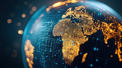 Poster - Glowing Digital World Map Showcasing Global Technology and Business Connectivity