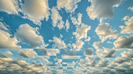 Poster - The sky is filled with checkerboard-like clouds, an unusual pattern that creates a sense of order and symmetry in an otherwise natural scene