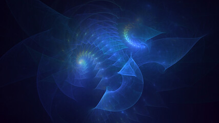 Poster - 3D rendering abstract blue technology fractal background. Its not AI Generatd illustration.