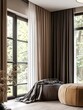 © ckybe - Opulent curtains in deep tones elegantly frame a sunlit window, enhancing the sophistication of a contemporary room.