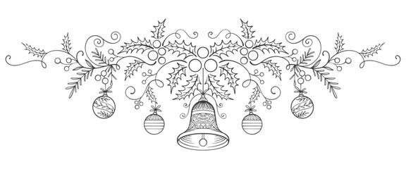 Wall Mural - hand drawn vector illustration christmas decoration, christmas tree, christmas bell, christmas ball