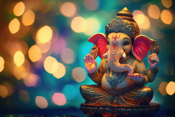 Canvas Print - beautiful statue of lord ganesha on lighting background