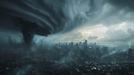 Poster - A city is shown with a storm in the background