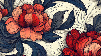 Aufkleber - A drawing of a flower with red petals and blue leaves