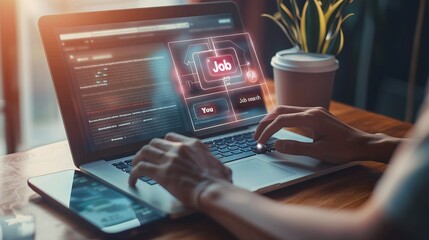 Leinwandbilder - A person is typing on a laptop with a job application open