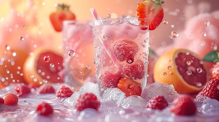 Canvas Print - Refreshing Summer Drink with Berries and Citrus