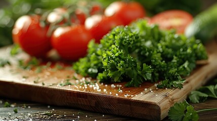 Sticker - Fresh Parsley and Tomatoes on a Cutting Board