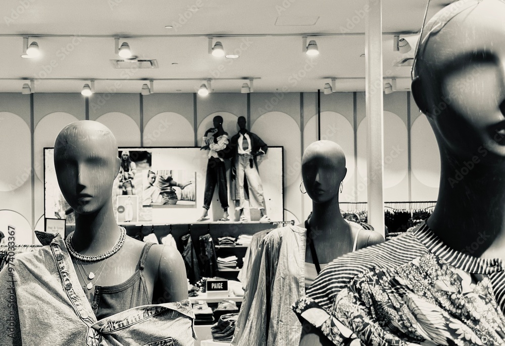 Mannequins dressed in casual, stylish clothing inside Anthropologie ...