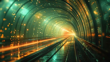 Wall Mural - Vibrant and surreal tunnel of light motion and energy in an abstract futuristic landscape  Glowing luminescent passage with a sense of speed transportation and an otherworldly dreamlike