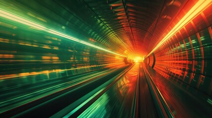 Wall Mural - Blurred motion of a luminous high speed futuristic urban transportation tunnel with a sense of rapid velocity digital innovation and sci fi The vibrant