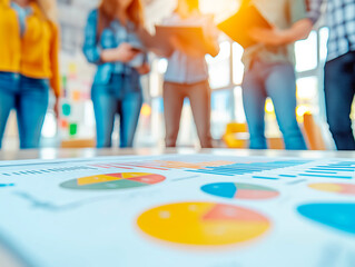 Poster - Group of businesspeople brainstorming with colorful charts on the table in a modern office.