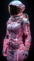 Wall Mural - a detailed illustration of a futuristic woman astronaut suit with pink and purple accents, perfect f