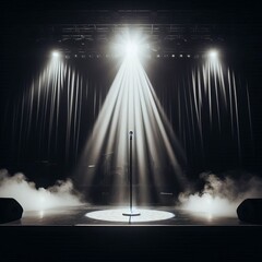 Wall Mural - 3d render of a black and white podium with smoke background