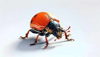 Friendly horned beetle with bright red shell and tiny eyes, 3D rendered on a clean white background