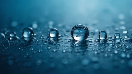 Wall Mural - Blue water drops on a blue background