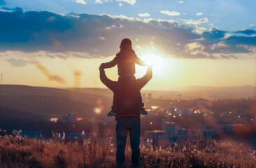 A man is holding a child on his shoulders