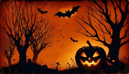 halloween background with pumpkin and bats