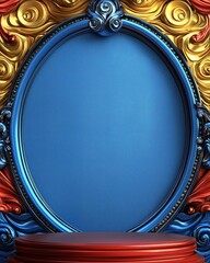 Poster - Blue Oval Frame with Red Platform and Swirling Gold and Blue Background