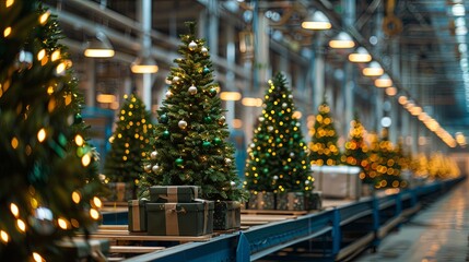 Wall Mural - Production of christmas tree at the factory, modern technologies