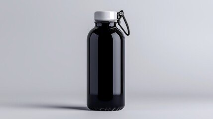 Wall Mural - A black water bottle with a white lid and carabiner sits ready for adventure, a practical and sleek design.