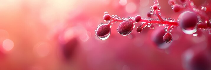 Sticker -  A tight shot of a red plant, adorned with water beads on its leaves, against a softly blurred backdrop