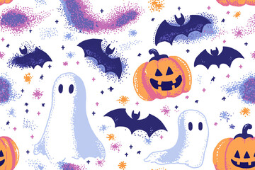 Wall Mural - Halloween ghosts seamless background