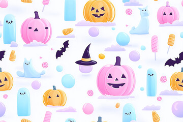 Wall Mural - Halloween pastel pumpkin seamless background