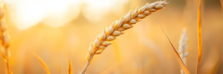  A wheat plant's close-up with sun-filtered leaves against a backdrop of sunlit grass