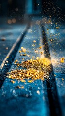 Poster -  A close-up of a street with gold flakes cascading from its edge