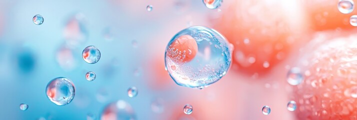 Canvas Print -  A tight shot of water droplets on a windowpane against a red and blue backdrop