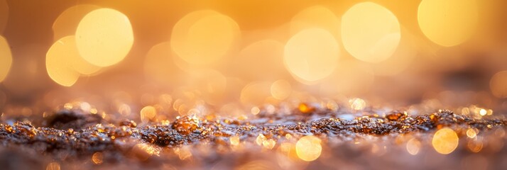 Poster -  A tight shot of a snow-covered ground with a hazy backdrop of yellow and brown lights