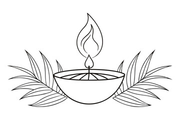 Line Drawing of Diya Lamp on Palm for Diwali Design Minimalist Festive Art