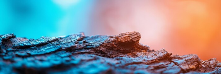 Wall Mural -  A tight shot of a wooden object with a hazy backdrop of blue and orange