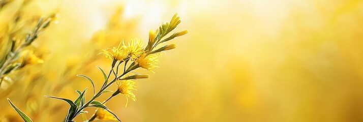 Canvas Print -  A tight shot of a plant with golden blooms against a softly blurred backdrop of yellow and gold vegetation