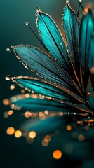 Poster -  A close-up of a blue flower with water drops on its petals