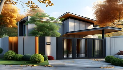 Wall Mural - Futuristic 3D Design of a Modern House with Innovative Gates and Layout